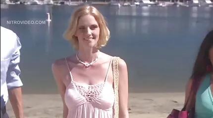 Lascivious Eva Elfie strand sex film in fishnets gets geneukt classy